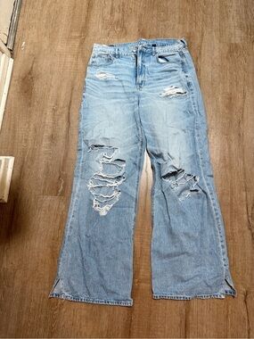 American Eagle Outfitters Light Blue Distressed Wide Leg Jeans